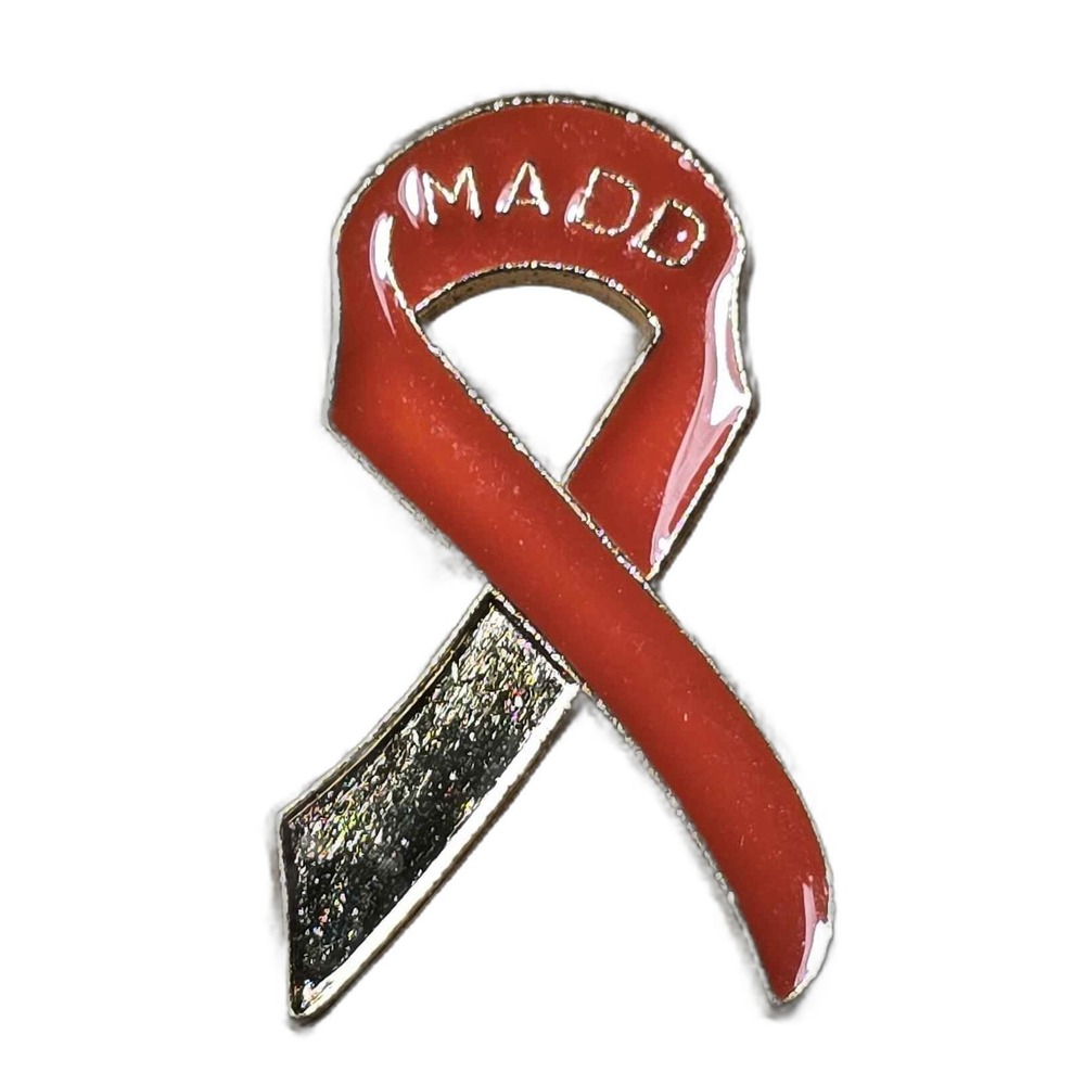 MADD Mothers Against Drunk Driving Red Ribbon Lapel Vest Hat Pin I20